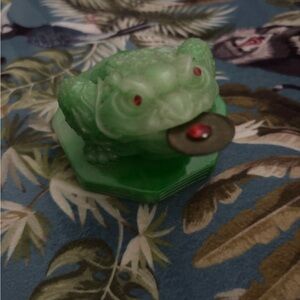 Lucky Green Frog Figurine with Red Accents